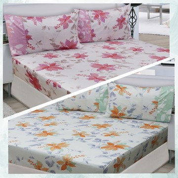 【FITNESS】精梳棉雙人加大床包+枕套三件組-清新田園(2款)