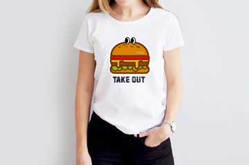 小飯糰  一個漢堡外帶謝謝  白色中性短T