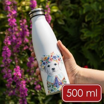 《Mikasa》美國 Tipperleyhill雙層彩繪保溫瓶(花圈犬500ml) | 保溫杯 水壺 水瓶 環保杯 便攜杯 隨行杯 手繪風