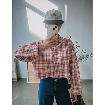 MANIFEST 正韓短版格子襯衫 韓國女裝 防曬單品 短版襯衫 格子上衣 機車族 冷氣房 新品現貨