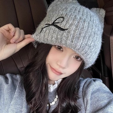 🔥臺灣出🔥貓耳朵針織帽子女2025年冬季新款韓版可愛減齡滑雪保暖護耳運動帽
