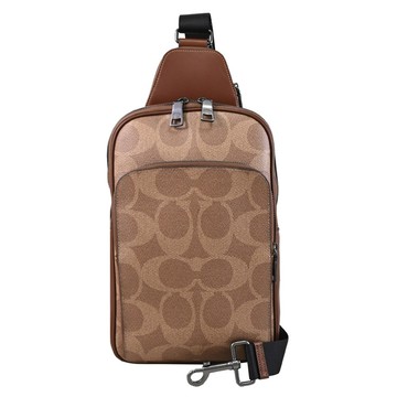 COACH CBI71 ETHAN 花紋LOGO前口袋單肩胸口/後背包.駝咖