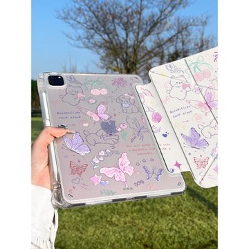 ipadpro保護殼帶筆槽air6平板適用蘋果9套11英寸輕4全包10三折mini7旋轉5透明12.9亞克力好看8無2024薄2022款