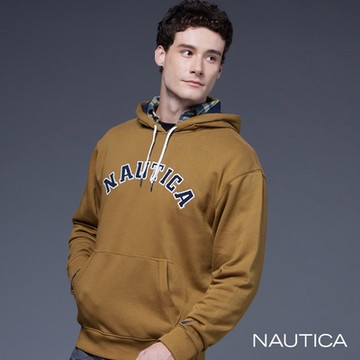 Nautica男裝 經典品牌文字刺繡連帽長袖-土黃色