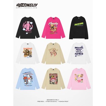 美式純棉長袖T恤男女春秋季hiphop小眾印花打底衫寬松情侶上衣潮