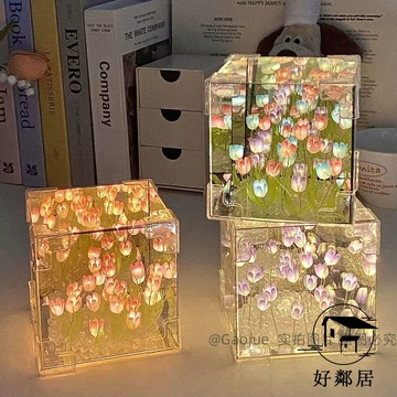 台灣出貨🎁母親節禮物 禮物 送禮必備 情人節 網紅ins風小夜燈鬱金香花海魔方氛圍燈桌面裝飾擺件生日禮物女生HJL