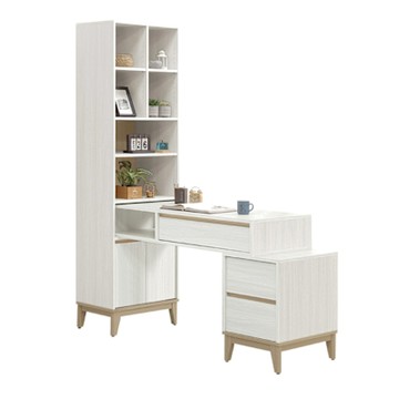 文創集 亞畢克4尺二門三抽書桌櫃組合(書桌面板可伸縮使用)-120-160x60x197cm免組