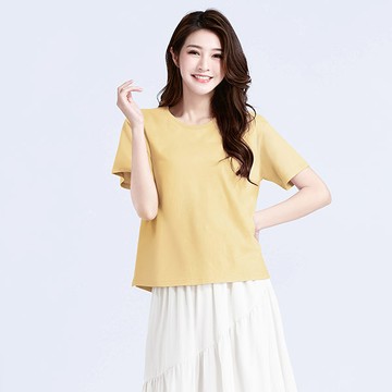 純棉圓領側開衩短上衣