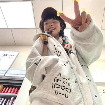 日系可愛貓咪白灰色開衫衛衣女連帽秋冬加絨寬松慵懶風拉鏈外套潮
