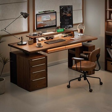 免運 公司貨 包安裝 電動升降桌 北美黑胡桃木工作臺辦公桌電競家用學習桌智能電動升降桌實木書桌 可開發票 全館八折 工廠現貨直銷 新品特價 h11213