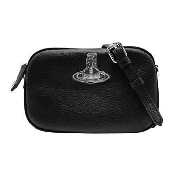 Vivienne Westwood Anna 荔枝皮革星球銀logo斜背相機包(黑)