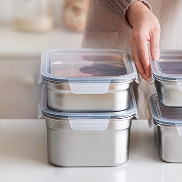 卡扣式304不鏽鋼保鮮盒(附蓋)-2.1L-3入 單一規格