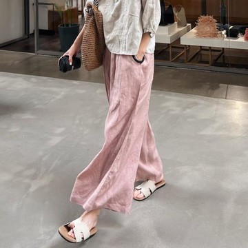 春夏新女 韓國單 漢麻復古松弛感腰部褶皺慵懶寬松顯瘦大碼闊腿褲