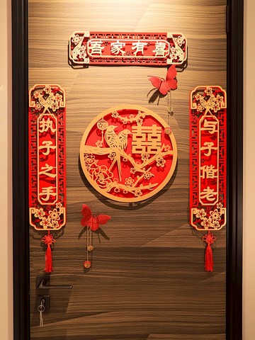 婚房布置結婚對聯男方大門臥室女方出嫁中式婚禮新婚喜聯喜字套裝