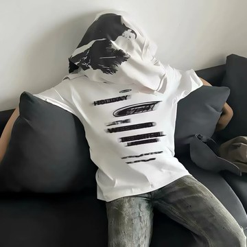 簡約模糊字母印花短袖T恤男 夏季新款 小眾潮牌 情侶 大尺碼 五分袖 短T 寬鬆 青少年 上衣（XB1276）【壹號站】