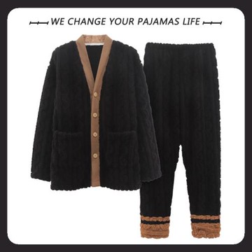 2025年睡衣男士秋冬季法蘭絨加厚加絨休閑可外穿家居服珊瑚絨套裝