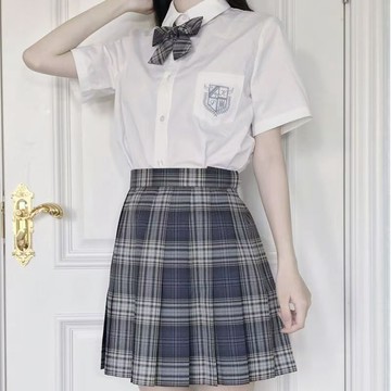 『 綺羅 』襯衫格裙 百褶裙 制服短裙 學院風國中高校學生服 曬海 學院風套裝日系JK制服 修身顯瘦 長袖短袖