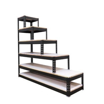 【空間特工】免螺絲角鋼樓梯櫃 五階150x45x150cm 收納櫃 屏風櫃 置物架黑色角鋼款