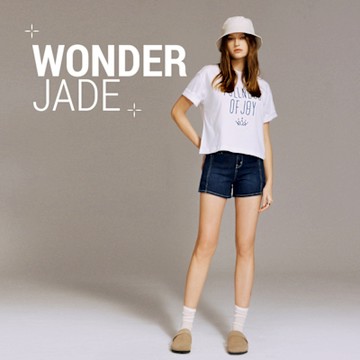 BRAPPERS 女款 玉石丹寧系列-wonder jade高腰彈性短褲-深藍