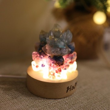【快速出貨】漸層藍色小九尾狐狸戀愛運小夜燈-開運智慧紫水晶狐