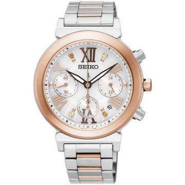SEIKO 精工 LUKIA 太陽能計時手錶-銀x雙色版/36mm V175-0DR0KS(SSC854J1)