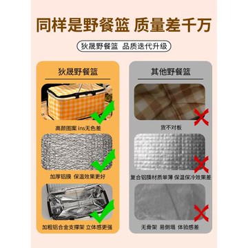 野餐籃春游可折疊戶外野炊保溫露營手提提籃野餐用品必備網紅籃子
