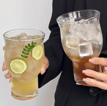 復古寬口玻璃杯冰美式咖啡杯大容量蘇打氣泡水杯飲品杯果茶杯【繁星小鎮】