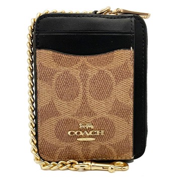 COACH 經典LOGO卡片夾層鏈帶零錢包(C LOGO-焦糖/黑)