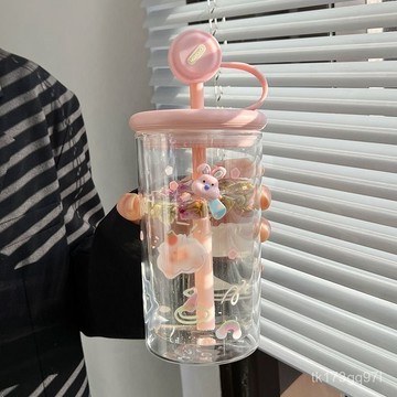 🔥臺灣出貨🔥【店鋪熱銷】雙層耐熱玻璃杯大容量女生高顔值吸管杯茶水分離泡茶杯子家用水杯 96PF