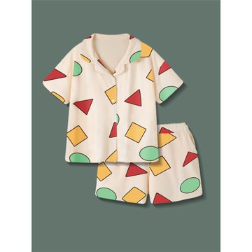 蠟筆小新兒童睡衣女孩夏季男童純棉寶寶家居服一家三口親子套裝新