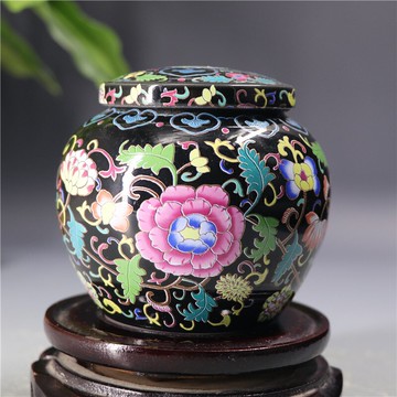 景德鎮陶瓷墨彩萬花茶葉罐家居收納密封擺件美觀小巧1入