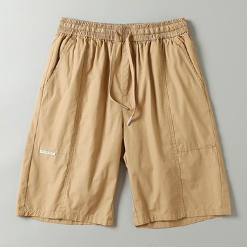 日系簡約薄款休閑短褲男士夏季抽繩松緊腰純棉寬松運動五分中褲潮