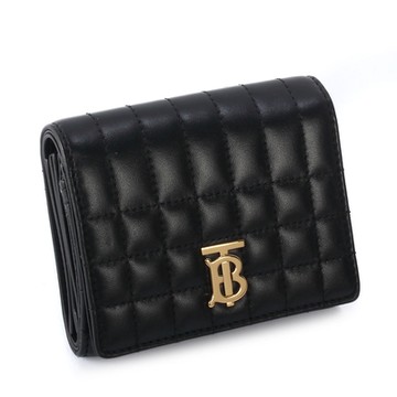 BURBERRY 巴寶莉  Lola 衍縫羔羊皮折疊短夾-黑色