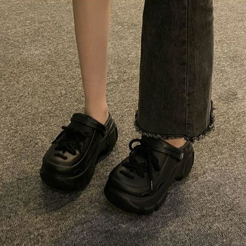 現款免運 休閒鞋 綁帶設計感網紅爆款洞洞鞋女夏季新款厚底小個子增高涼拖鞋C7