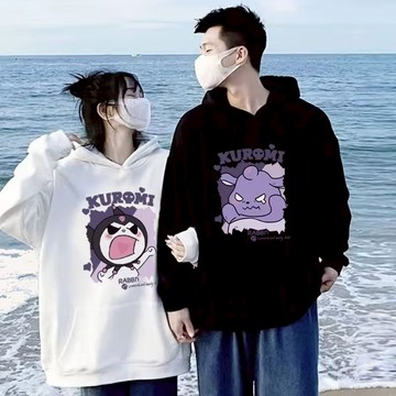 情侶裝卡通印花加絨連帽大學T 冬季上衣 寬鬆大學T 內加絨男生長袖T恤 情侶大學T 保暖連帽上衣（SLH01)【壹號站】