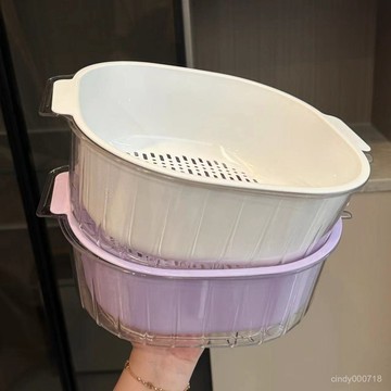 🔥臺灣出貨🔥雙層洗菜盆瀝水籃家用客廳塑料水果盤加厚廚房濾水菜簍淘米洗菜籃