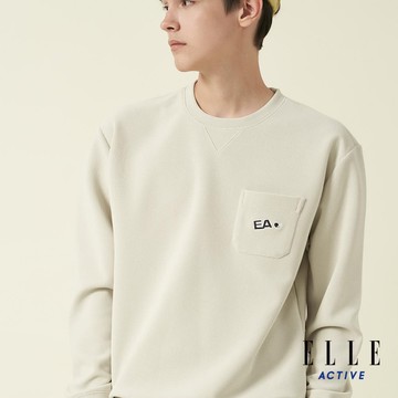 ELLE ACTIVE-華夫格休閒圓領長袖T恤-淺卡其