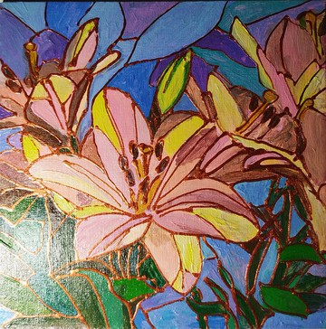 黄色百合花小油画