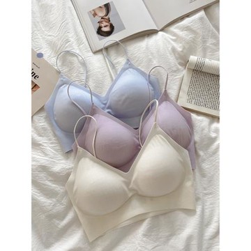 夏季超薄冰絲速干V領隱形內衣女無鋼圈文胸背心細肩帶吊帶7A抑菌