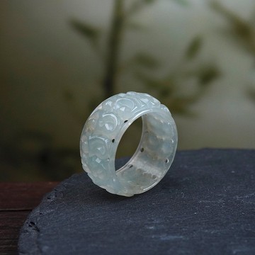 冰種翡翠雕花戒指 | 國際14圍 | 天然緬甸玉翡翠A貨 | 送禮