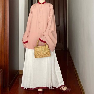 歸春集立春明制大放量立領對襟短襖異色領異色袖口雙層漢服馬面女