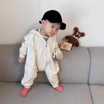 秋冬韓版嬰兒洋氣拉鏈連帽棉長袖連體衣衛衣男女寶寶包屁爬服