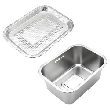 Le made ALL STS 304 不鏽鋼方形洗碗盆 + 瀝水盤套組  1組  銀