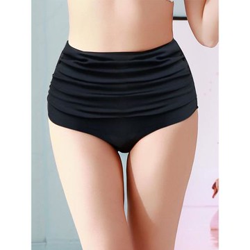 黑色高腰泳褲女三角防走光泳衣褲遮肚顯瘦有大碼單件泡溫泉游泳褲