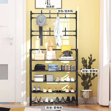 鞋架 多功能鞋帽架 衣帽鞋子一體置物架 多層大容量衣帽架 臥室客廳宿舍家用衣帽置物架 現代簡約衣帽鞋架 家用客廳掛衣架