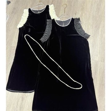 真牛 優雅赫本風！早買早享受！荷葉領娃娃領減齡真絲絲絨連衣裙