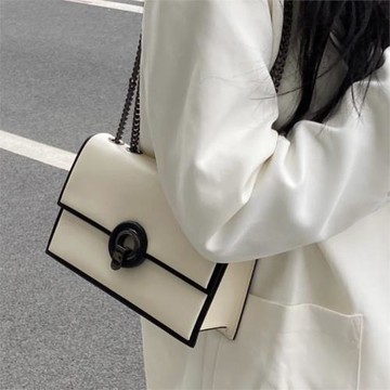 法國MK鎖扣小方包女2025新款高級感真皮鏈條腋下包百搭單肩斜挎包