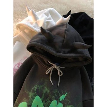 Printed hooded pullover loose sweater印花連帽套頭寬松衛衣T恤