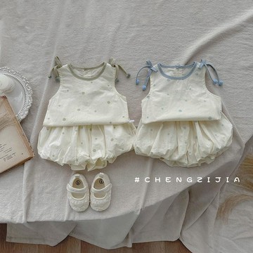 Mimo⭐夏季小清新波點套裝薄款背心短褲兩件套女寶寶可愛外出服