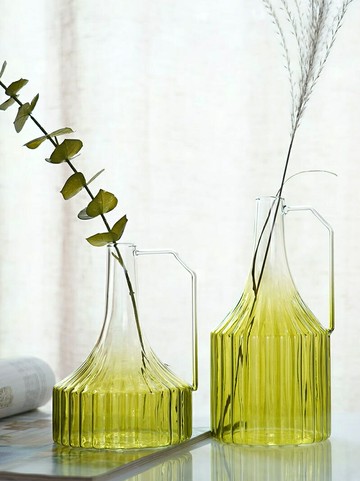 北歐現代簡約彩色壺形漸變玻璃花器  創意水扎窄口水培裝飾花瓶